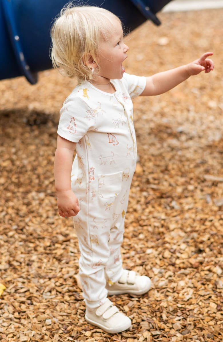 Pehr Copy Cat Print Organic Cotton Henley Romper, Alternate, color,