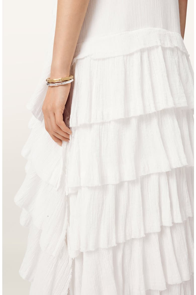 Cavarly High Low Ruffled Cotton Crepe Dress, Alternate, color, WHITE