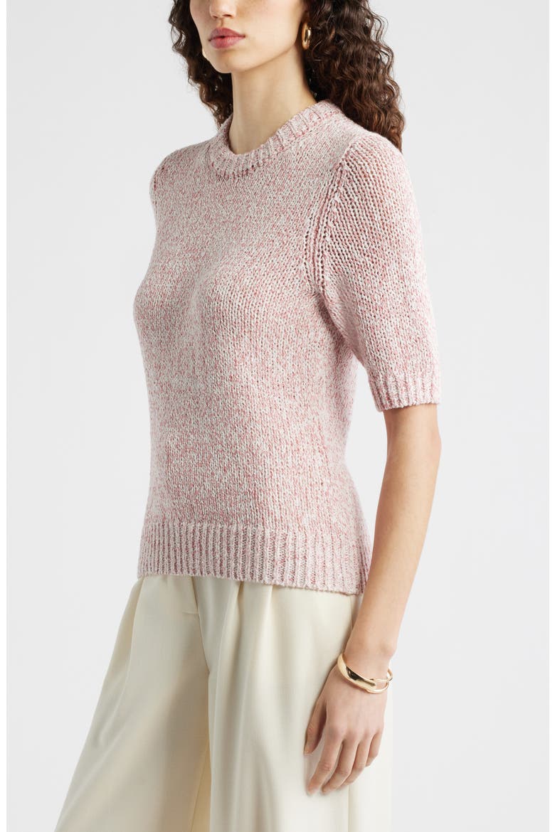 Elbow Sleeve Linen & Cotton Blend Sweater, Alternate, color, PINK COMPACT- IVORY MARL