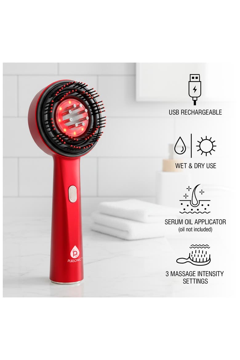 3-in-1 LED Therapy Scalp & Hair Brush, Main, color, RED