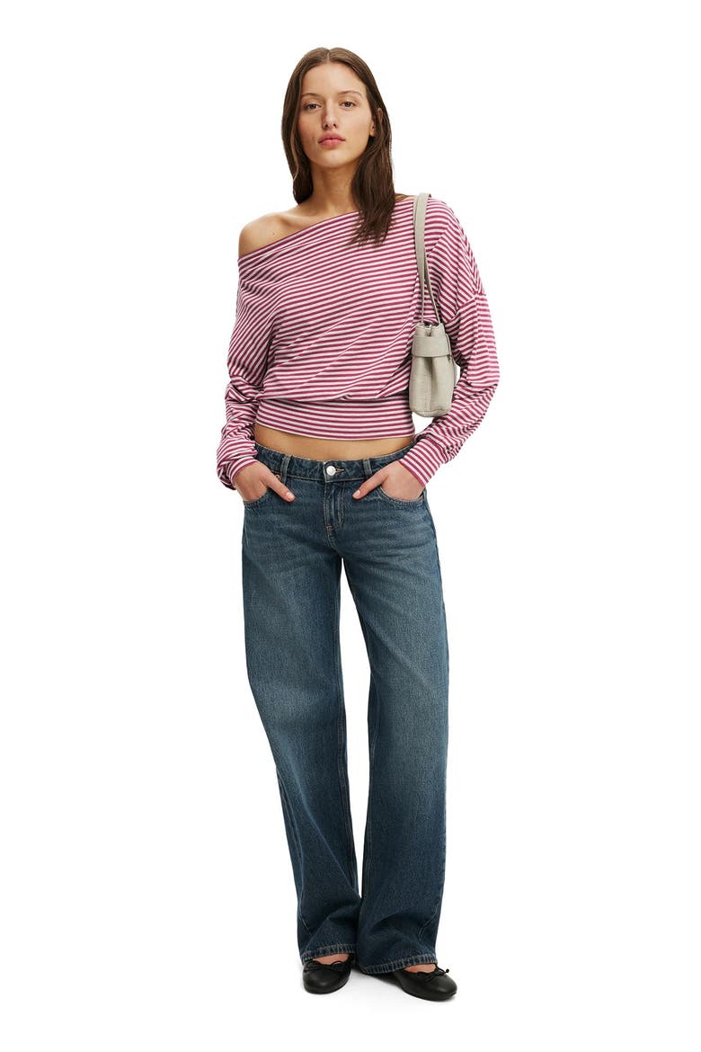 Women's Sage Off Shoulder Long Sleeve, Alternate, color, Madi Stripe Dark Lotus
