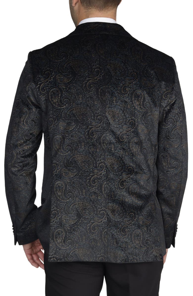TailorByrd Black Velvet Two-Tone Metallic Paisley Sport Coat, Alternate, color, Black