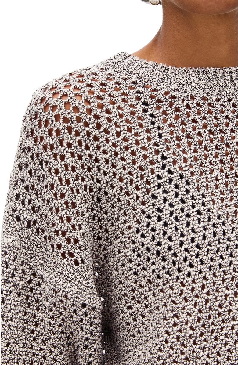 Another Tomorrow Open  Knit Crewneck, Alternate, color, Black Ecru