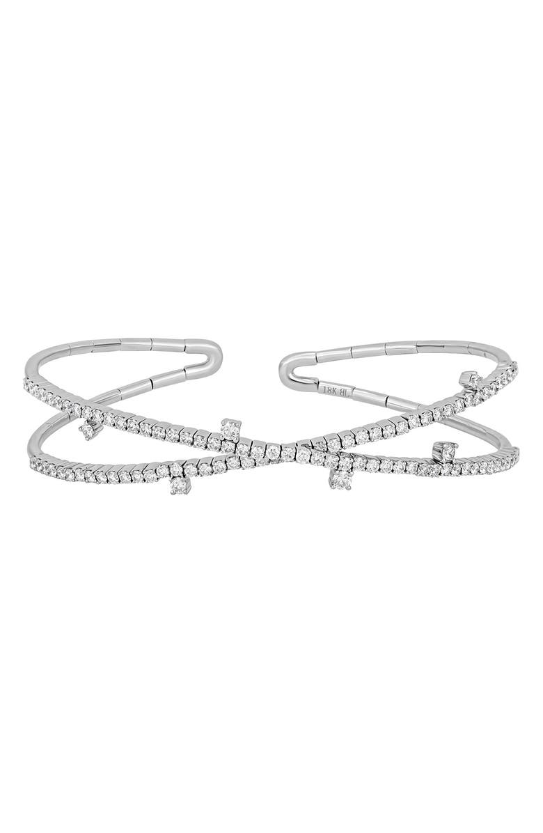 Bony Levy Audrey Diamond Crossover Flexible Open Bangle Bracelet, Main, color, 18K White Gold