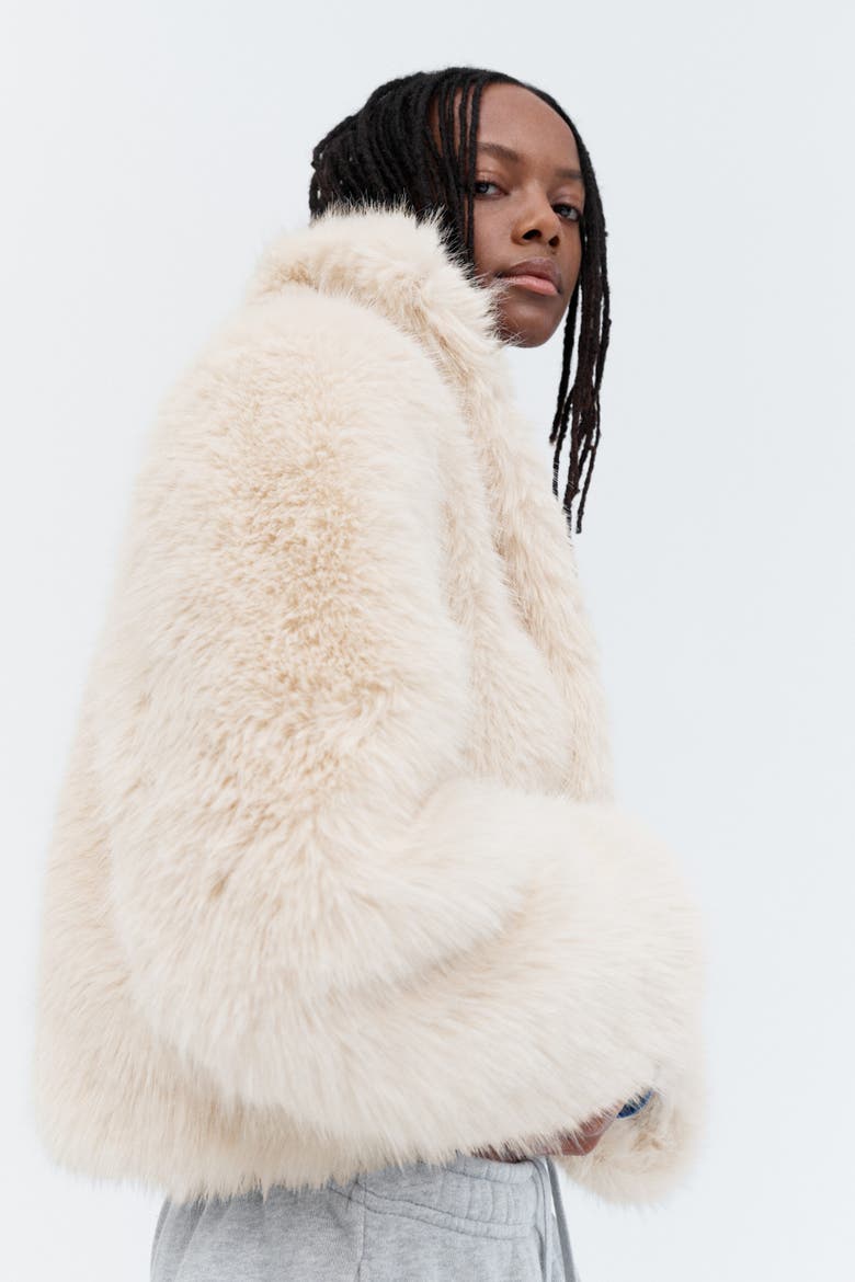 Fluffy Jacket With Funnel Collar, Alternate, color, Cream