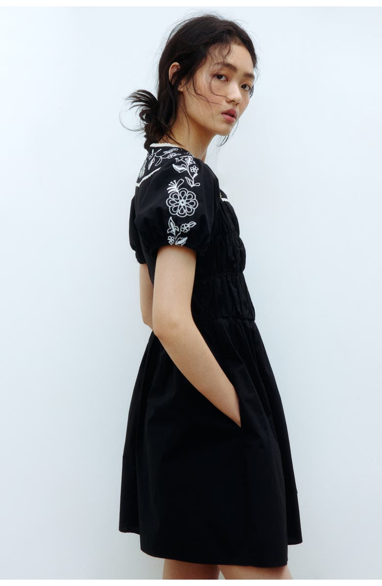 H&M Embroidered Poplin Dress, Main, color, Black/Flowers