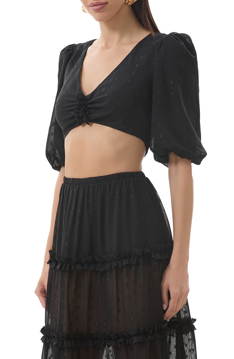 AFRM Emily Clip Dot Cutout Puff Sleeve Crop Top, Alternate, color, Noir