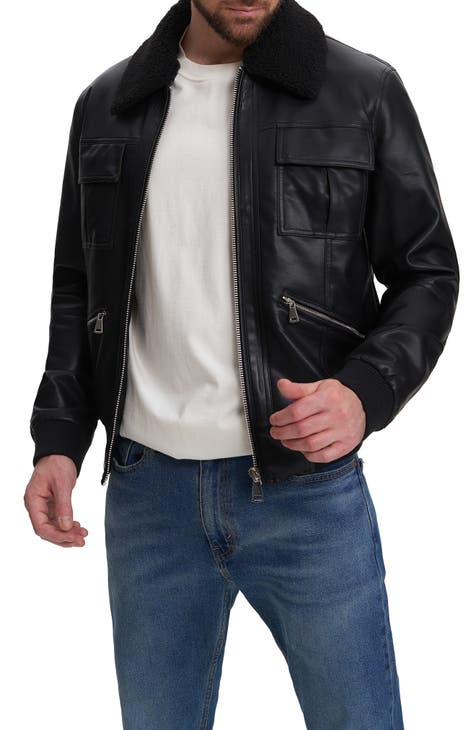 Kash Faux Shearling Collar Faux Leather Jacket