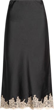 WAYF Vienna Lace Trim Satin Skirt