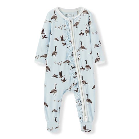 Luxe Stretch Ruffle Footed Romper (Baby)