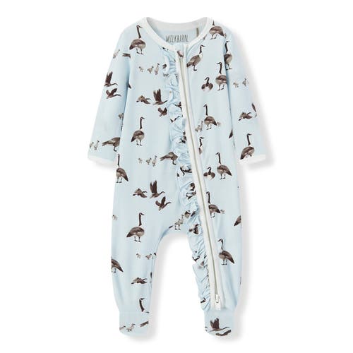Milkbarn Luxe Stretch Ruffle Footed Romper In Gray
