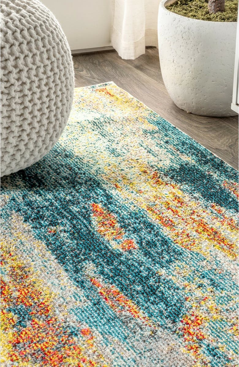 JONATHAN Y Contemporary POP Modern Abstract Vintage Waterfall Area Rug, Alternate, color, Blue/Cream/Yellow