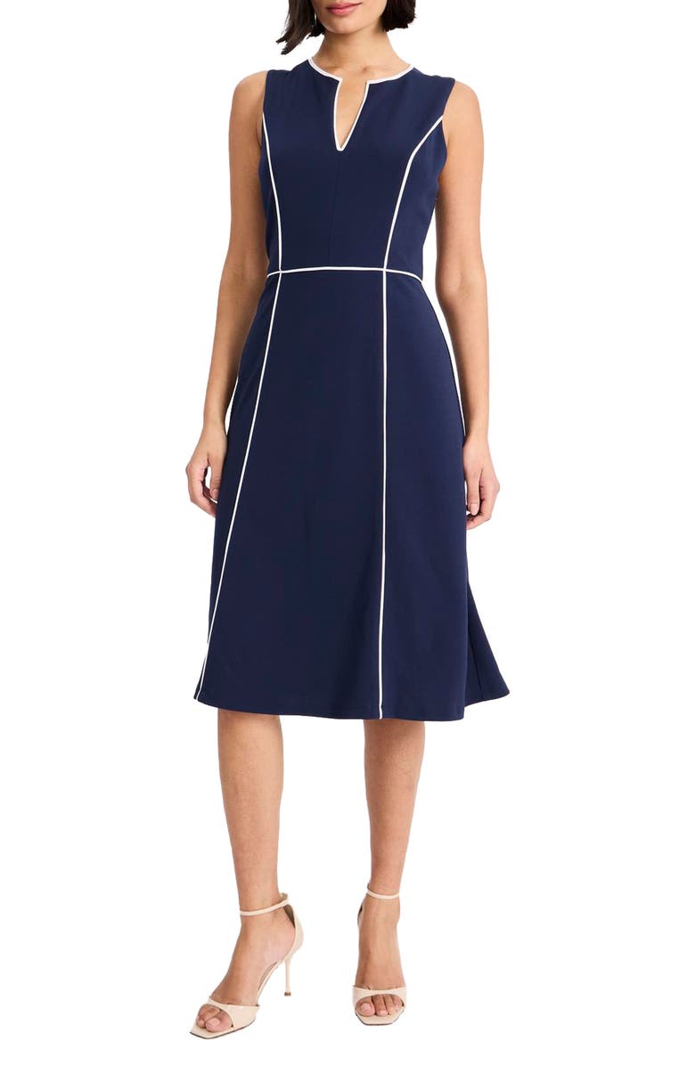 Maggy London Piped Fit & Flare Midi Dress, Main, color,