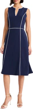 Maggy London Piped Fit & Flare Midi Dress