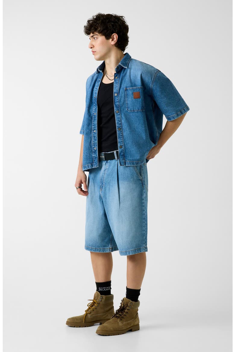 Oversize Crop Stretch Cotton Denim Shirt, Alternate, color, GCLM-OPEN