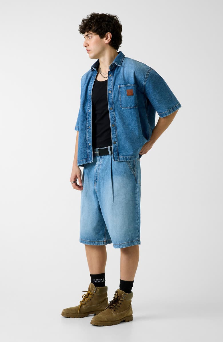 GUESS Oversize Crop Stretch Cotton Denim Shirt, Alternate, color, Gclm-Open