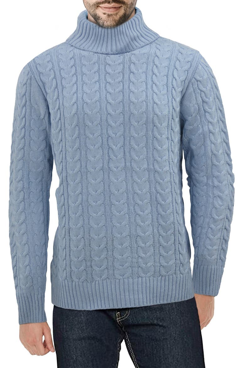 Cable Knit Turtleneck Sweater, Main, color, BLUE