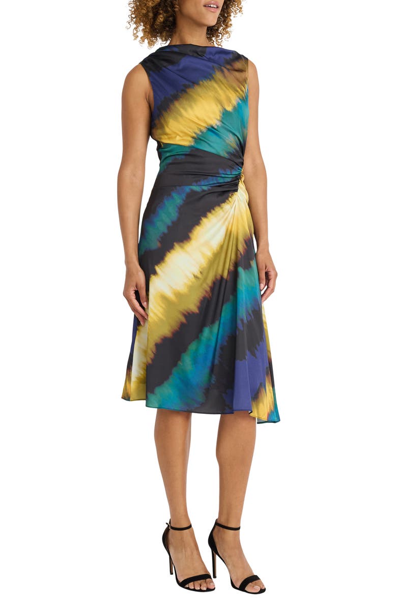 Maggy London Ruched Asymmetric Hem Midi Dress, Alternate, color, 