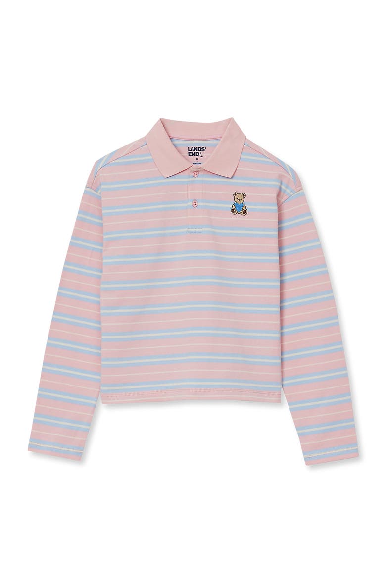 Girls Long Sleeve Collared Polo Shirt, Main, color, Bear/Orchid Pink Stripe