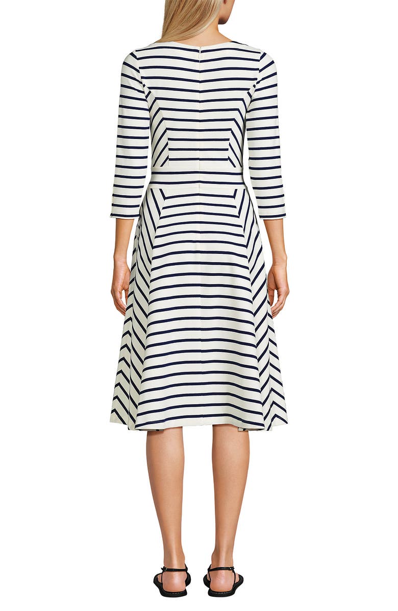 Lands' End Starfish 3/4 Sleeve Dress, Alternate, color, Ivory/Deep Sea Breton Stripe