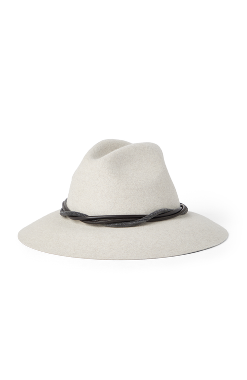 Brunello Cucinelli Felt Fedora With Leather And Monili Band In White