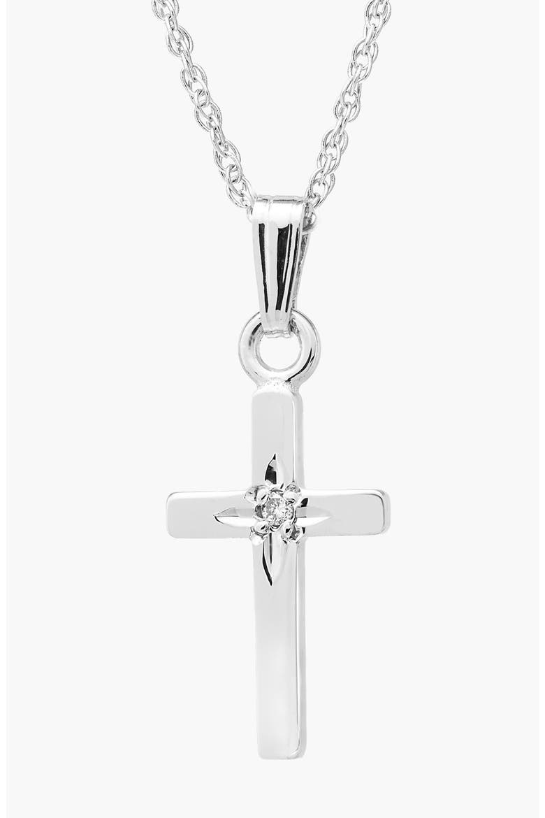 14k White Gold & Diamond Cross Necklace, Main, color, WHITE GOLD