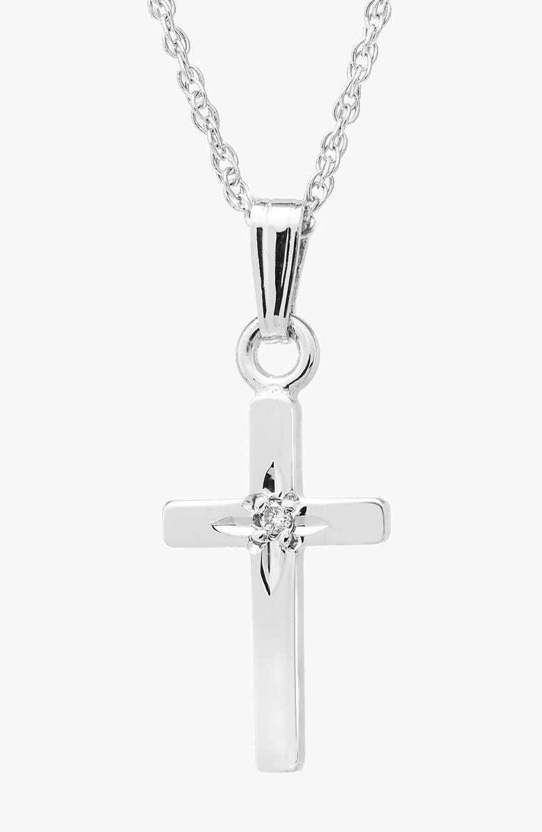 Mignonette 14k White Gold & Diamond Cross Necklace, Main, color, White Gold