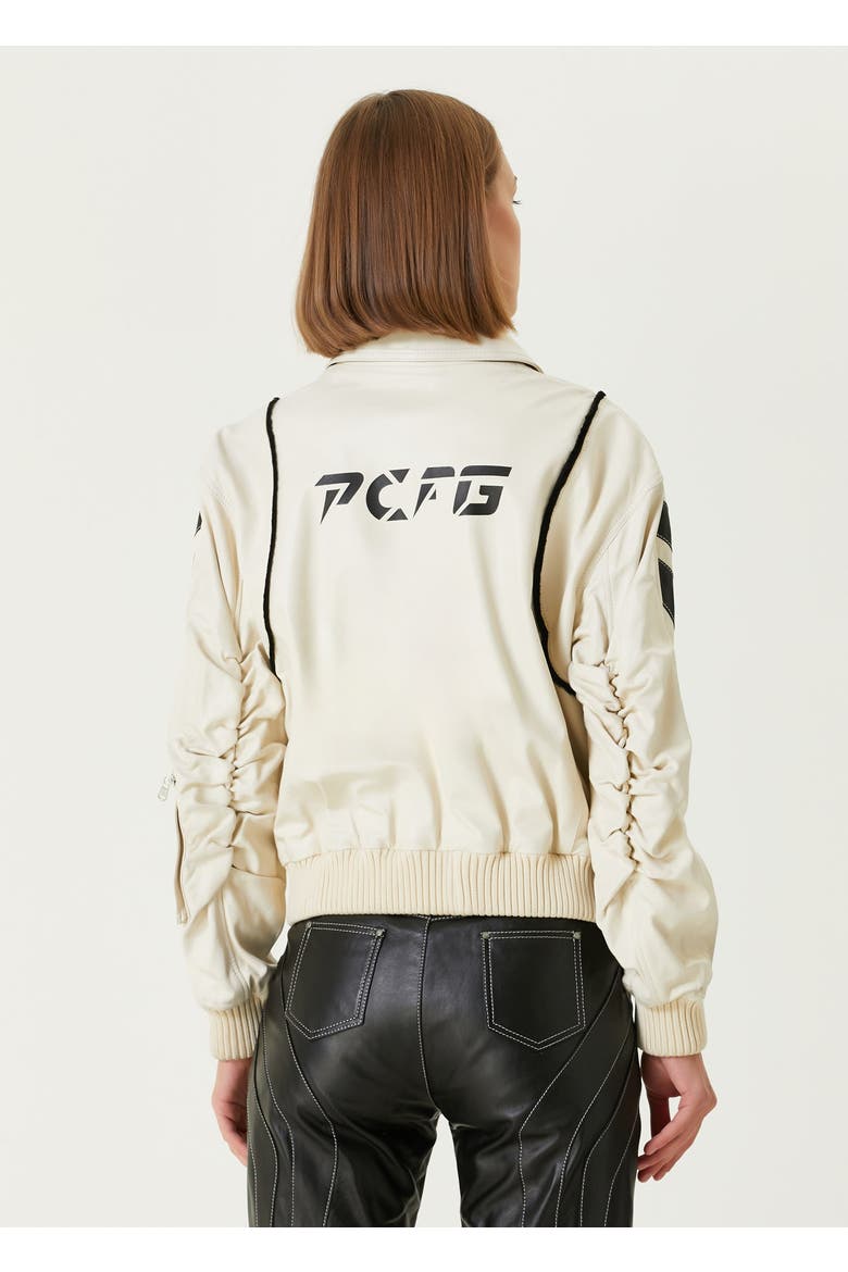 Boomerang Biker Leather Jacket, Alternate, color, Beige