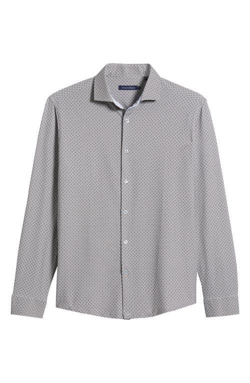 Stone Rose Trim Fit Techno Stretch Diamond Geo Print Performance Button-up Shirt In Taupe