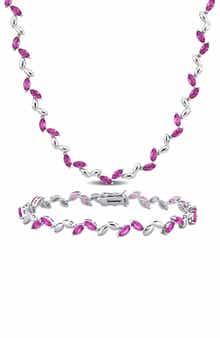 DELMAR Sterling Silver Lab Grown Pink Sapphire Necklace & Bracelet Set