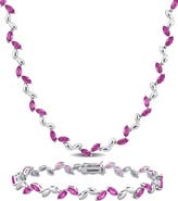 DELMAR Sterling Silver Lab Grown Pink Sapphire Necklace & Bracelet Set