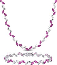 DELMAR Sterling Silver Lab Grown Pink Sapphire Necklace & Bracelet Set