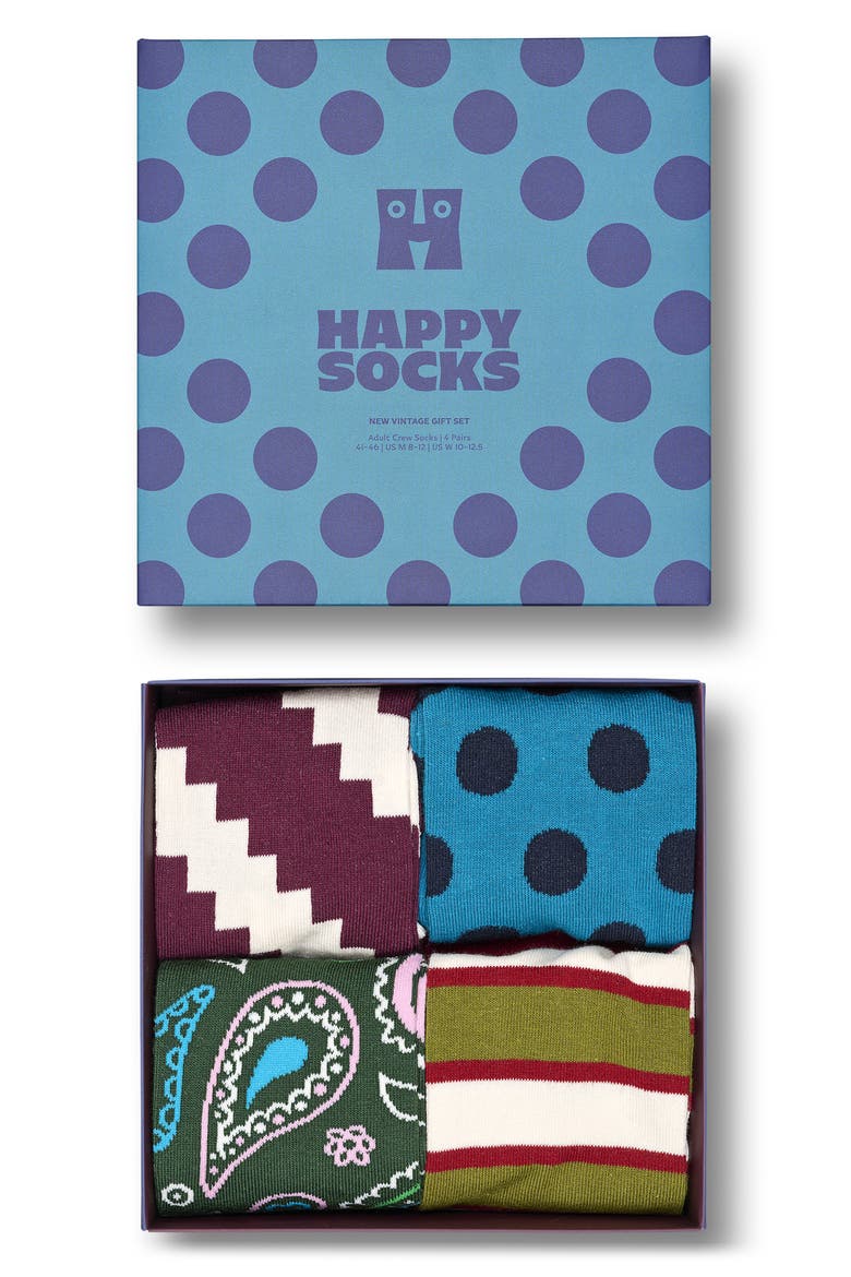 Assorted 4-Pack Vintage Pattern Socks Gift Box, Alternate, color, DARK REDDNU