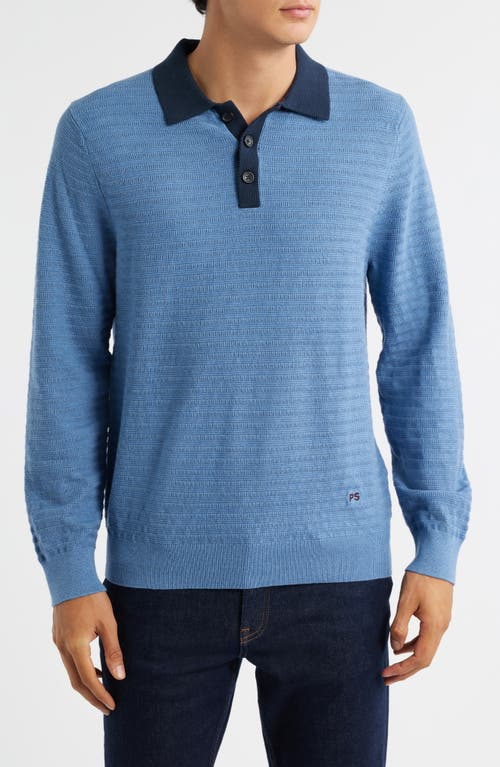 PS Paul Smith Ribbed Cotton Blend Polo Sweater in Greyish Blue  product