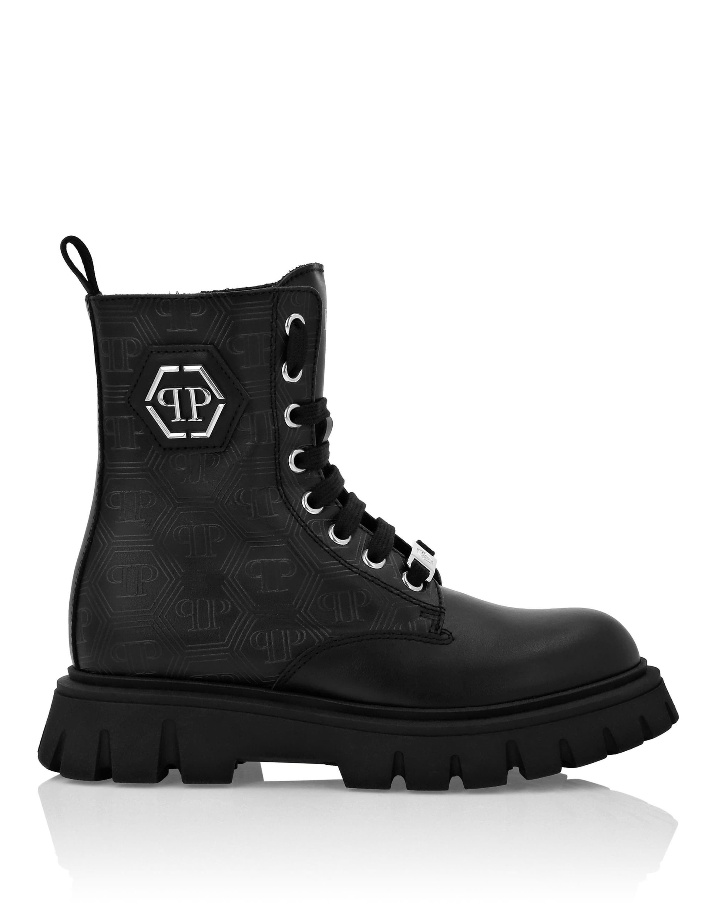 Nappa Leather Mid Boots Hexagon Monogram Girl, Alternate, color, black