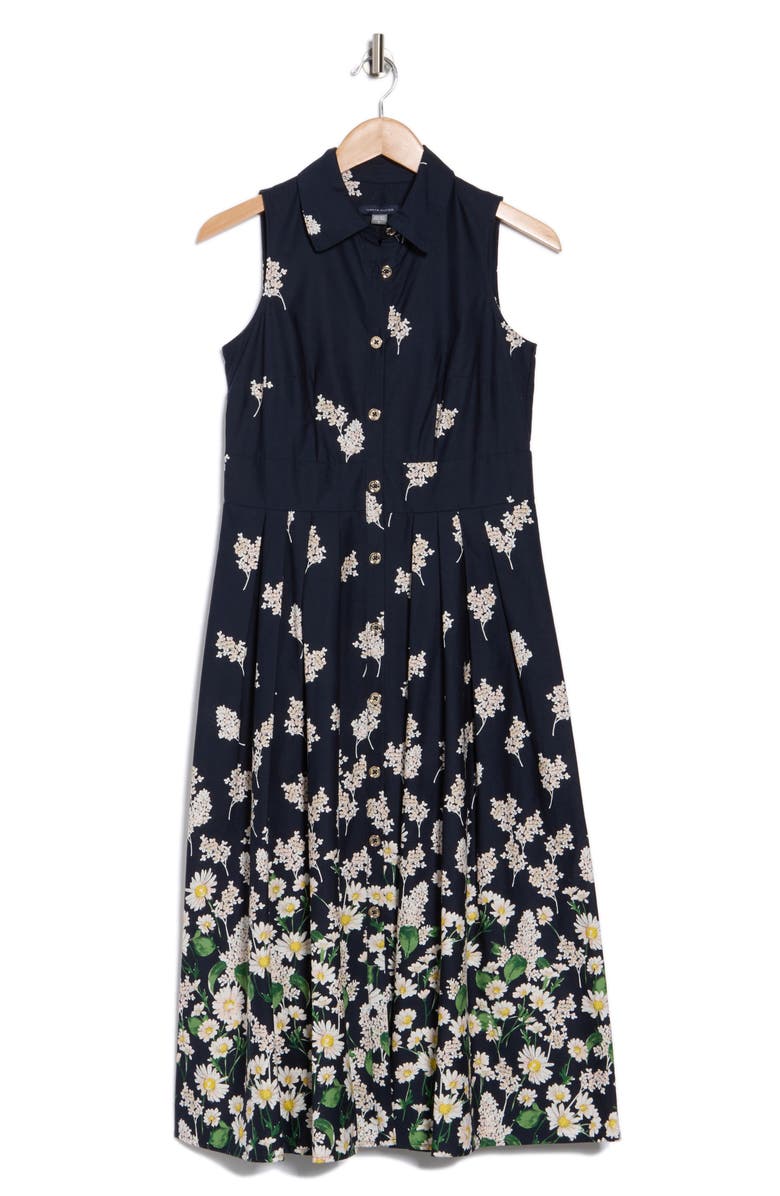 Tommy Hilfiger Floral Sleeveless Cotton Shirtdress, Alternate, color, Sky Captain