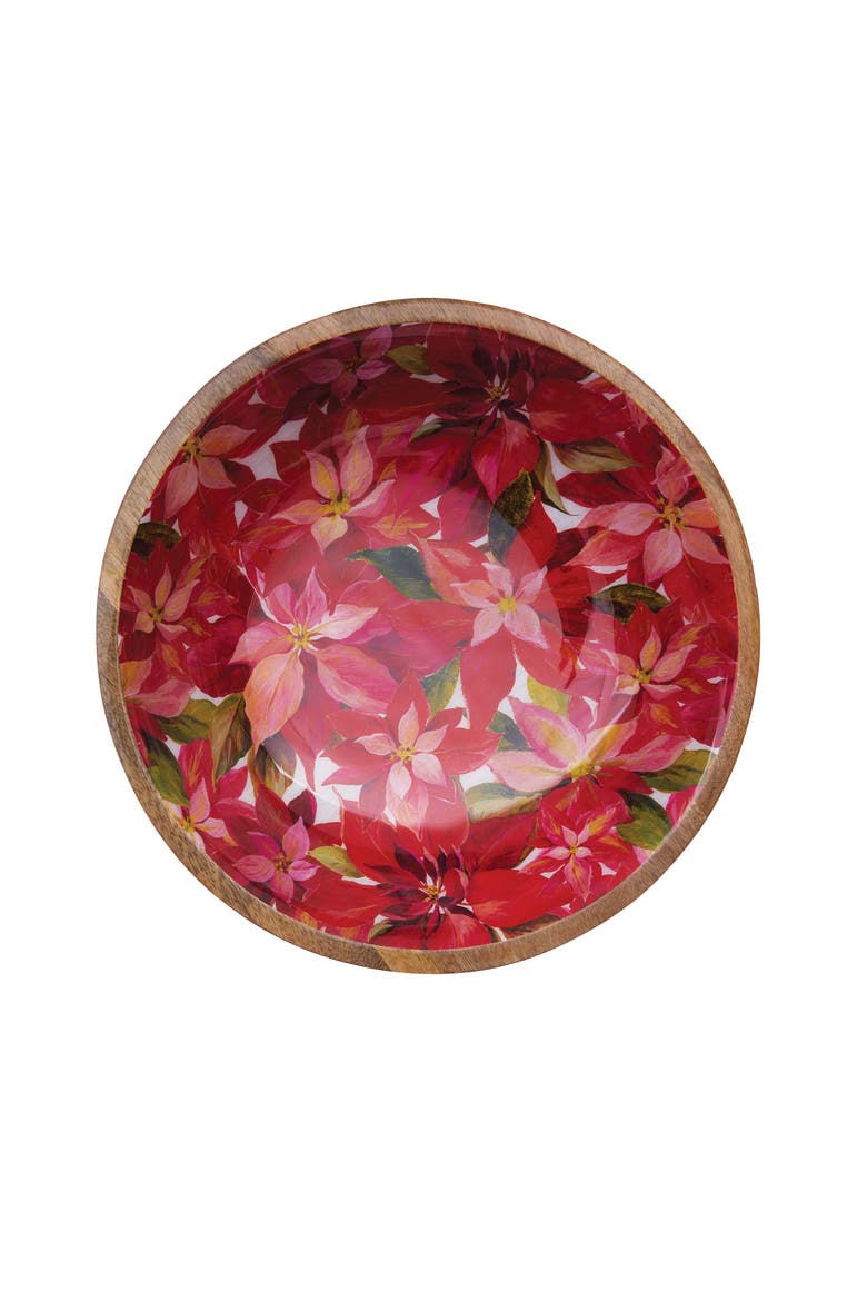 Poinsettia Moments Mango Wood Bowl, Main, color, Red
