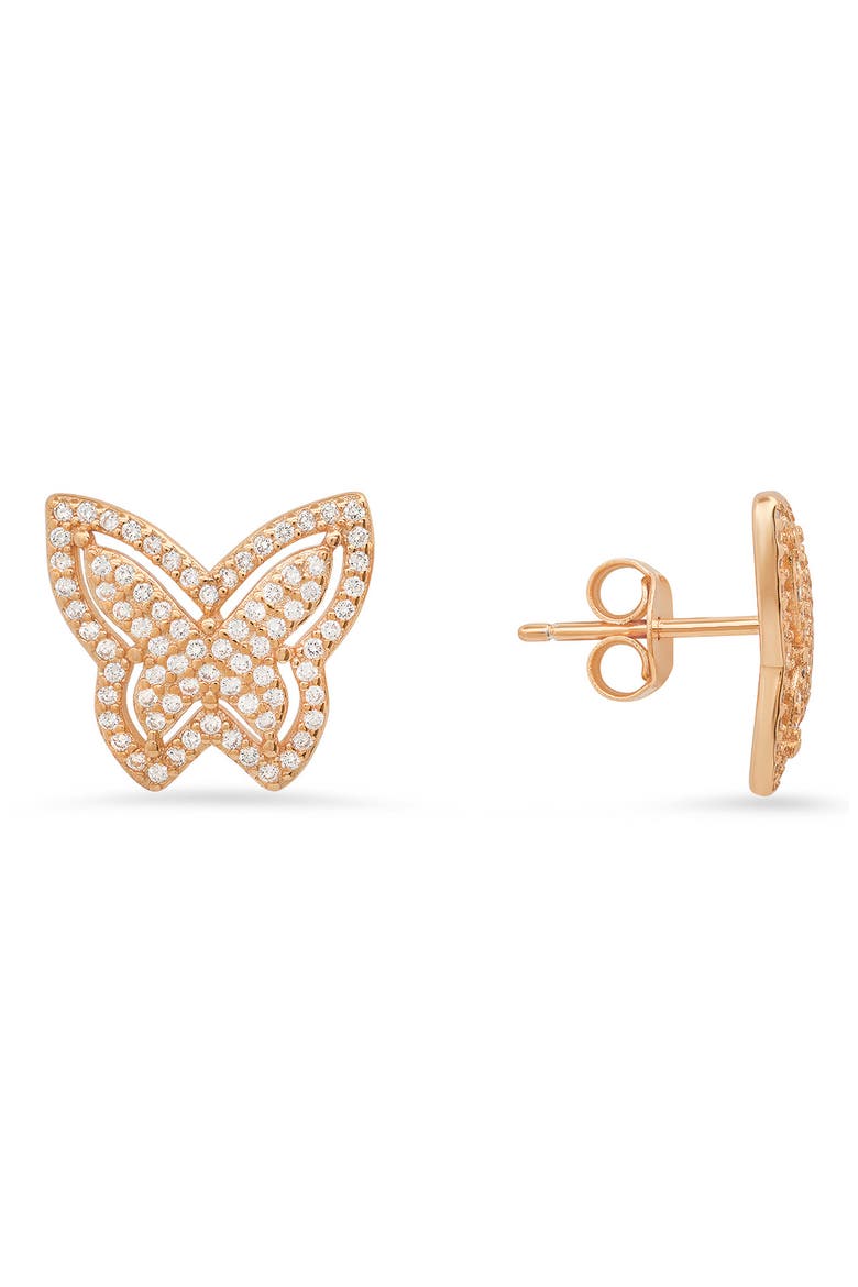 Sterling Silver CZ Butterfly Stud Earrings, Main, color, ROSE GOLD