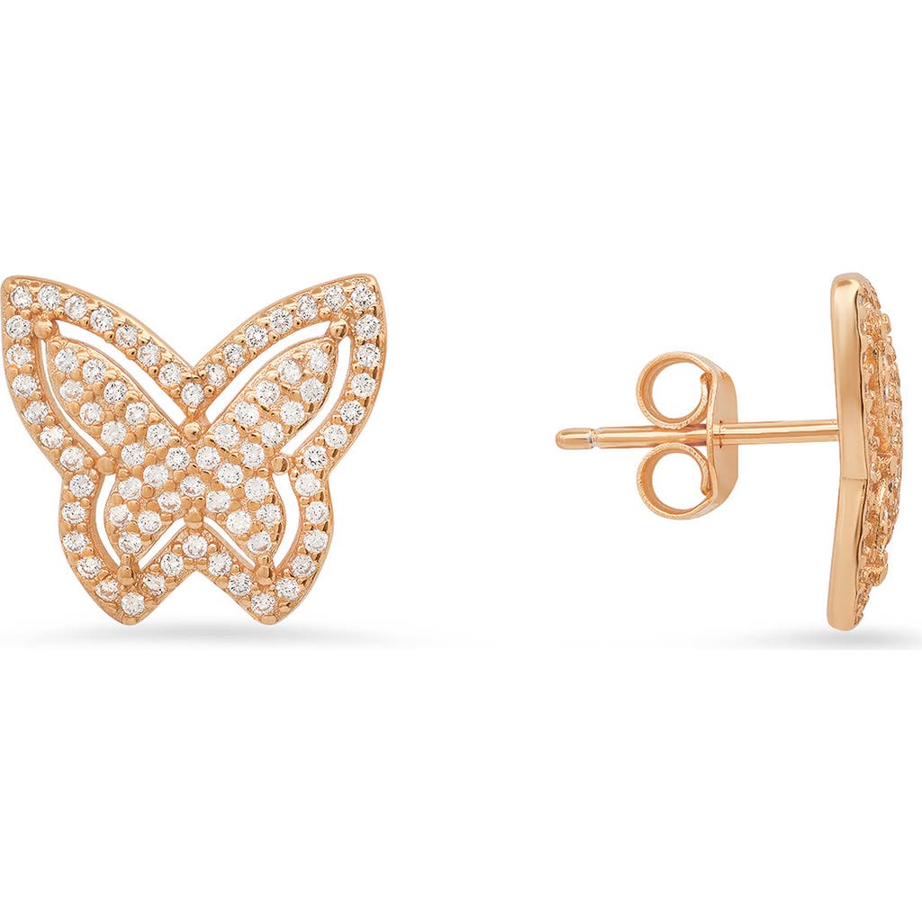 Queen Jewels Sterling Silver CZ Butterfly Stud Earrings in Rose Gold at Nordstrom Rack