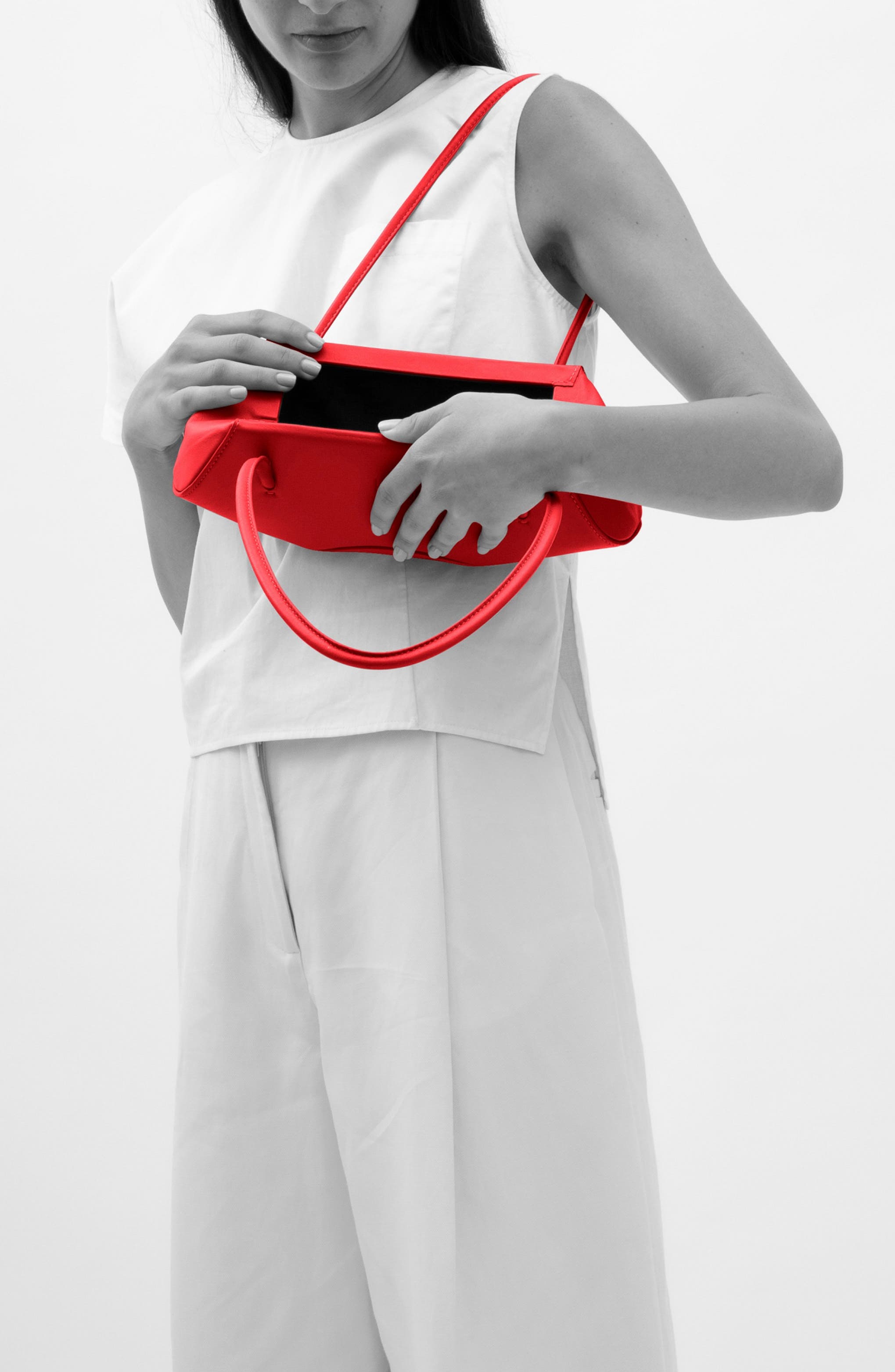 Mini Elizabeth Baguette Pebble Leather Shoulder Bag, Alternate, color, RED