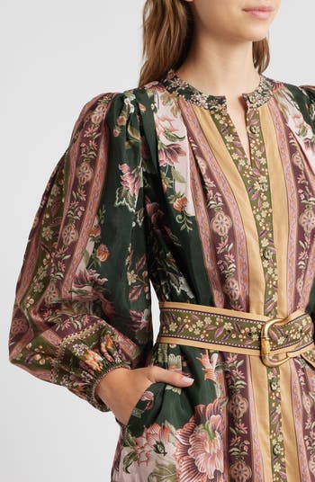 Flowering Garden Tree Long Sleeve Cotton Blend Minidress