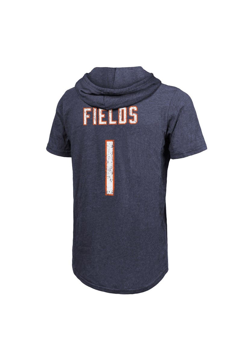 Majestic Threads Men's Majestic Threads Justin Fields Navy Chicago Bears Player Name & Number Tri-Blend Slim Fit Hoodie T-Shirt, Alternate, color, 