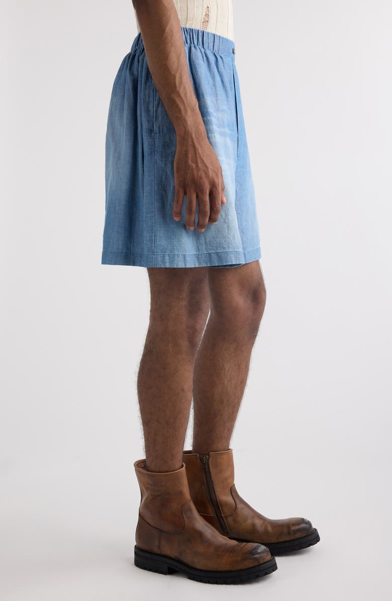 Acne Studios Oversize Cotton & Linen Chambray Shorts, Alternate, color, Mid Blue