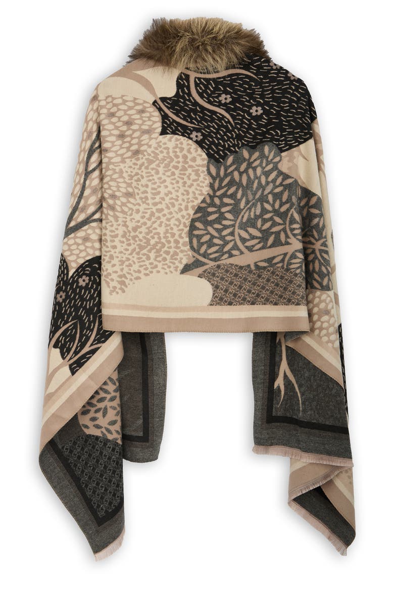 Faux Fur Trim Reversible Scarf, Alternate, color, BEIGE
