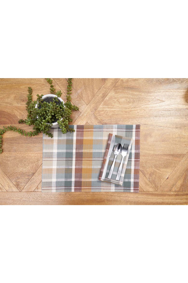 Aspen Plaid 100% Cotton Set of 6 Placemats 13" x 19", Alternate, color, Brown