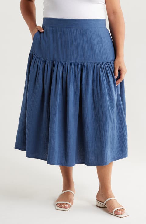 Cotton Gauze Midi Skirt (Plus)