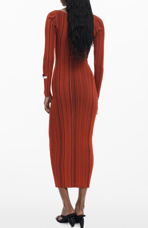 Desigual Variegated Rib Long Sleeve Knit Dress In Red