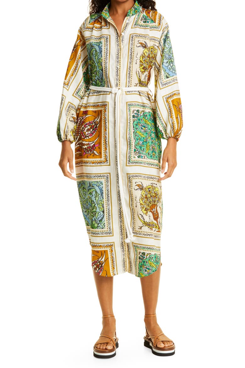 Delphine Long Sleeve Linen Shirtdress, Main, color, MULTI
