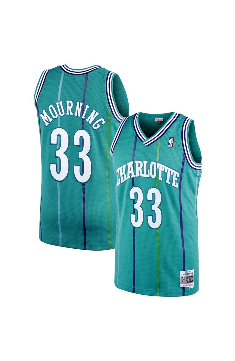 Mitchell & Ness Men's Mitchell & Ness Alonzo Mourning Teal Charlotte Hornets 1992/93 Hardwood Classics Swingman Jersey, Alternate, color, 