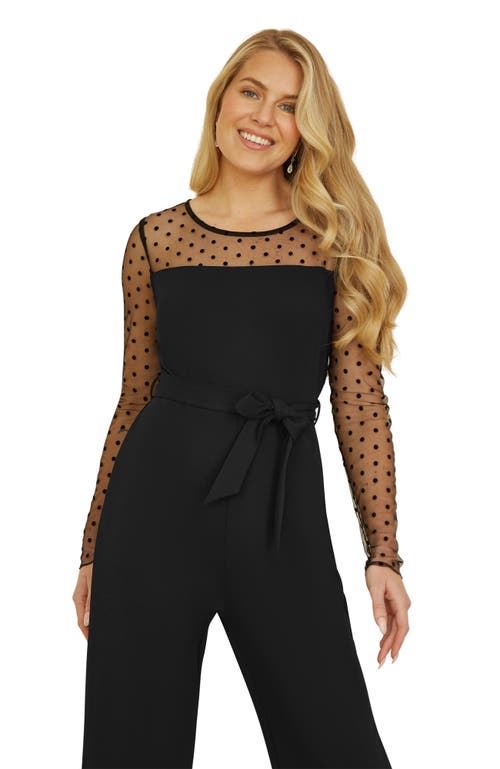 Yumi Black Spot Mesh Stretch Jumpsuit In Black